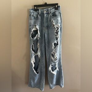 PacSun Ripped Light Blue Baggy Wide Leg Jeans